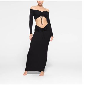 SKIMS Heather Grey Ruched Maxi Skirt Small Sold out